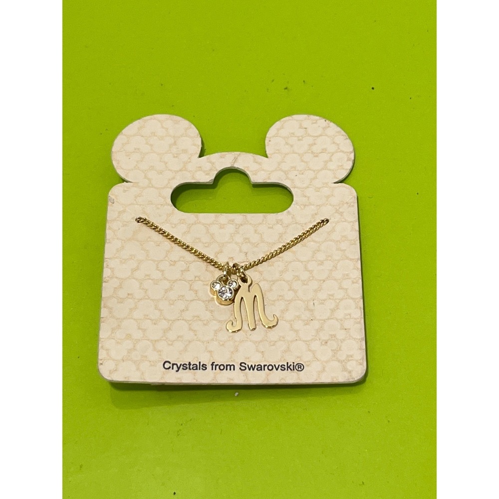 Disney Parks Initial M Necklace MickeyMouse Swarovski Crystals GoldTone 18in NEW